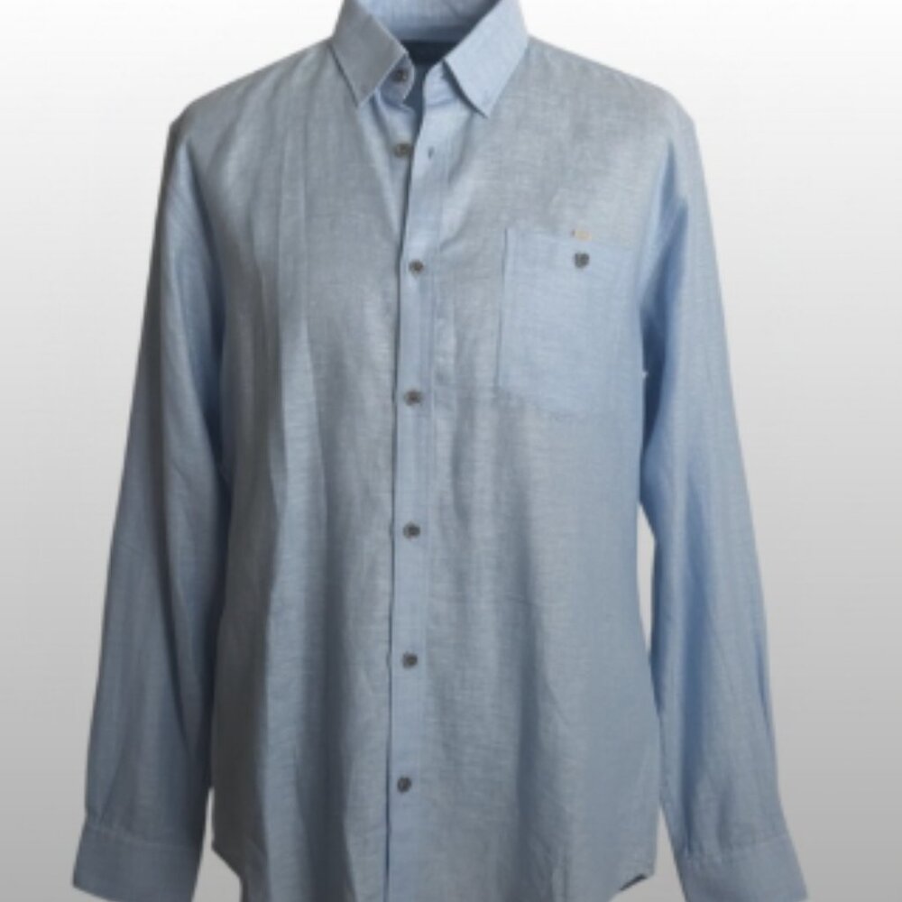 Ted Baker Men’s Shirt Blue Size 4 Linen Cotton Smart Casual Front Pocket